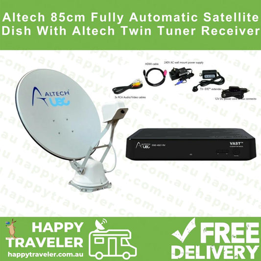Altech 85cm Fully Auto Satellite Dish Complete System With Twin Tuner Receiver